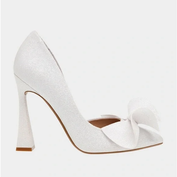 Betsey Johnson White Glitter Heels with Bow - Picture 2 of 5